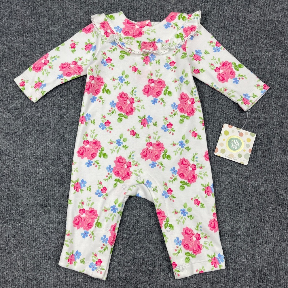 Little Me Baby Girls Coveralls Romper 3M Floral Pink White Footless One Piece
